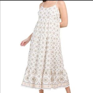 Magaschoni Linen/Cotton Tiered Strappy Floral Print Maxi Summer Dress Size Small